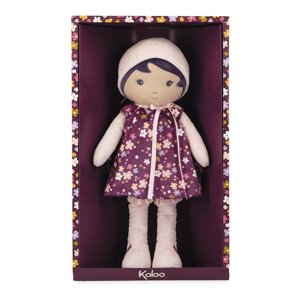 Kaloo - Tendresse, Mi Muñeca de Tela Violette, Muñeca de Trapo Grande 40 cm, Vestido de Flores, Pololos Extraíbles, Bonita Caja de Regalo y Cinta Personalizable, Desde el Nacimiento, K200003