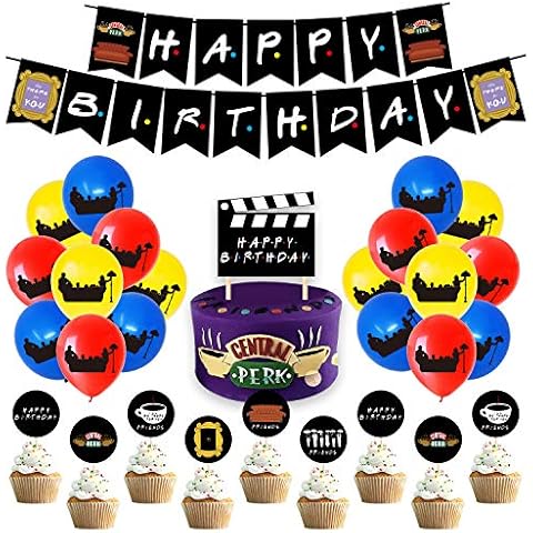 FLYFLY 44Pcs Friends TV Show Party Supplies Set, Friends Themed Party Decoration Including Birthday Banners, cupcake toppers, Balloons for Friends Theme Party Decorations (Friends Themed) Cover