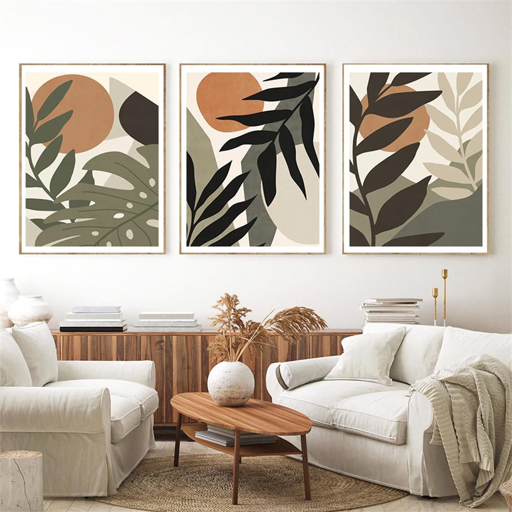 WBYZAC Botanical Posters-Boho Palm leaves Abstract Wall Art Interior Plant Canvas Painting Nordic Posters Prints Wall Pictures Living Kitchen Room Decor-60 * 80cm*3PCS (No Frame)