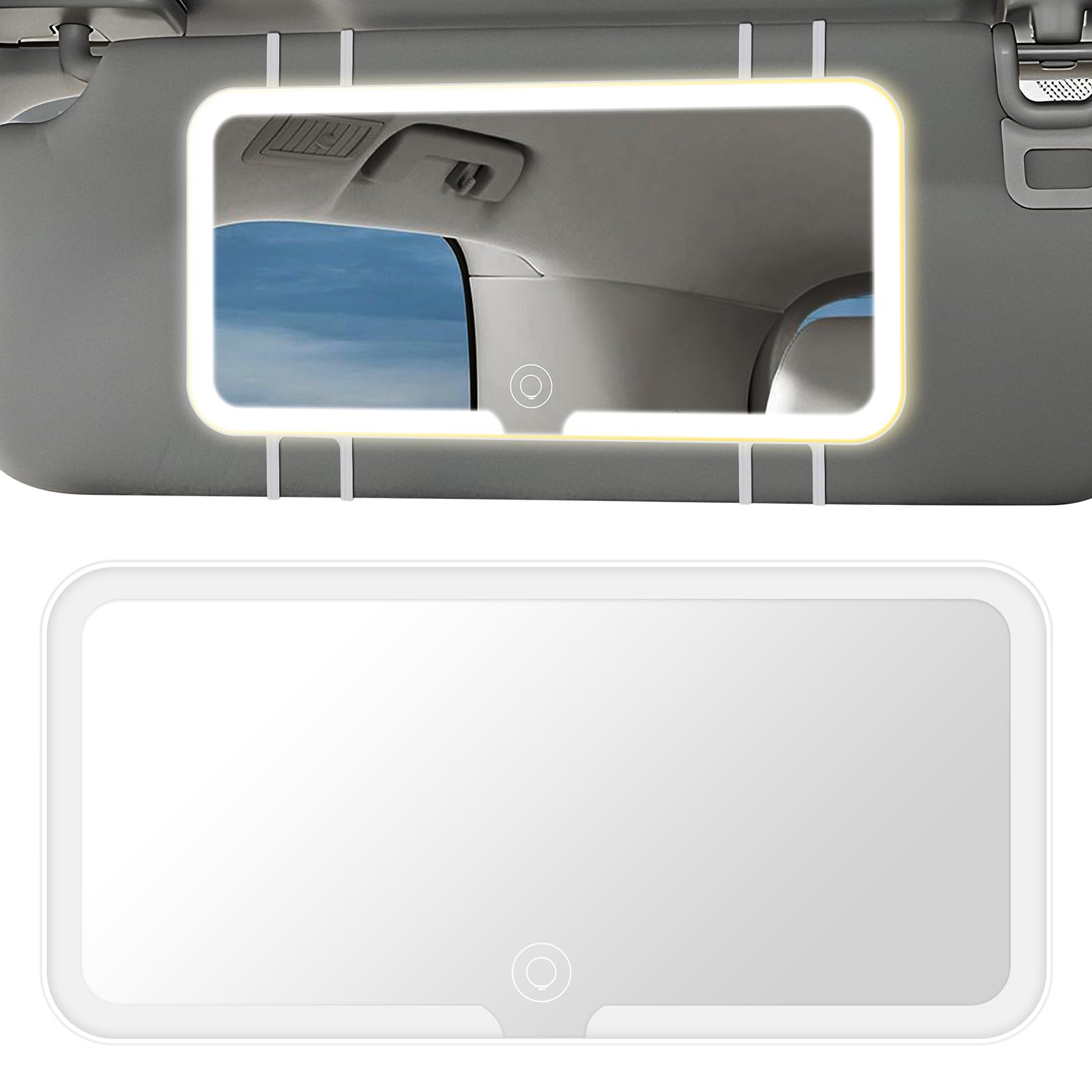 Specchio cosmetico a LED con illuminazione, specchietto retrovisore per neonati e bambini, ricaricabile (3 modalità luce), con touch screen, parasole semplice e pratico, adatto per la maggior
