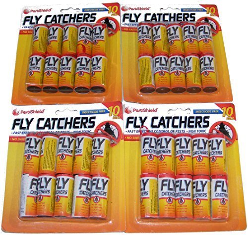 PESTSHIELD 40 PACK OF CLEAR STICKY PAPER HANGING PULL OUT FLY TRAP CATCHER INSECT KILLER STRIP TAPE by Pestshield