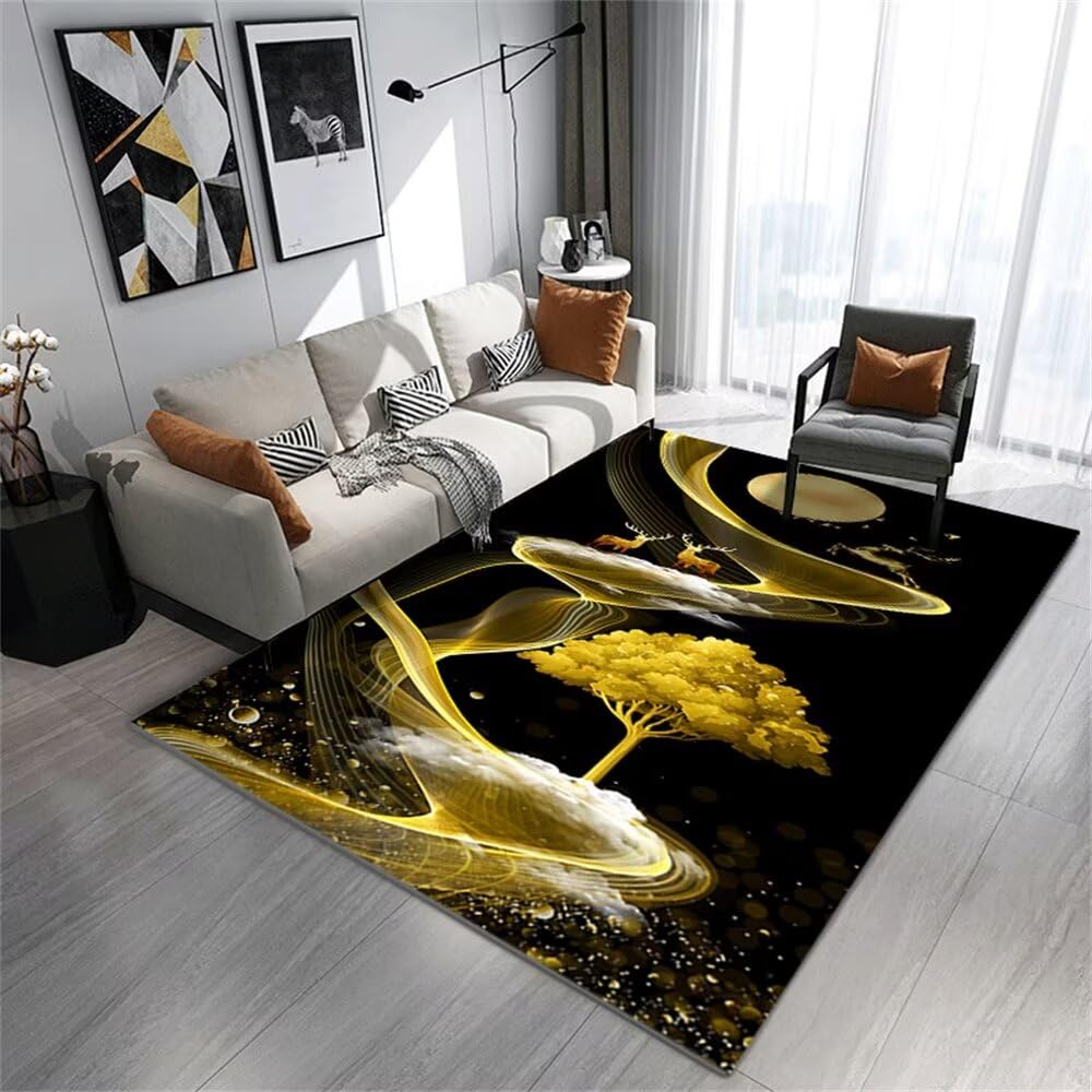 Tapis facile à nettoyer pour chambre adulte 160x200cm noir et or