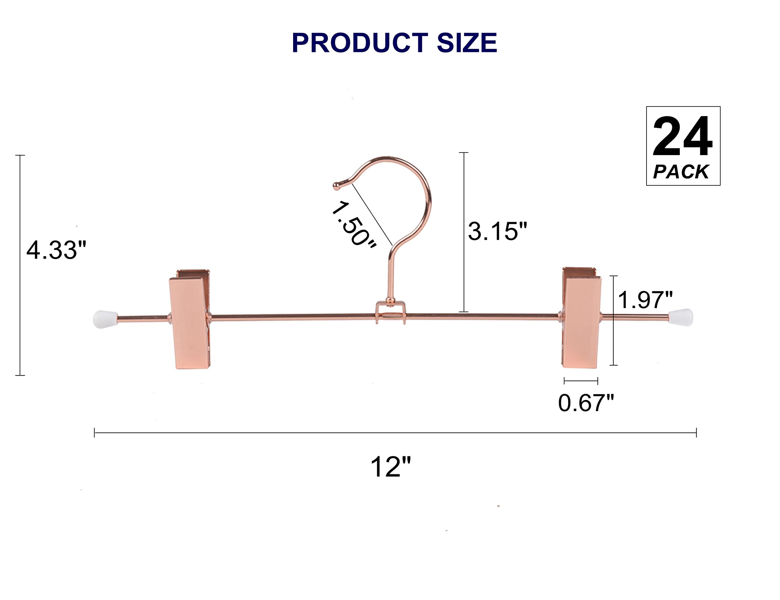 Amber Home Confezione da 24 grucce in metallo color oro rosa rame per pantaloni, gonne 30,5 cm, robuste per pantaloni con 2 clip antiscivolo regolabili e gancio girevole (confezione da 24)