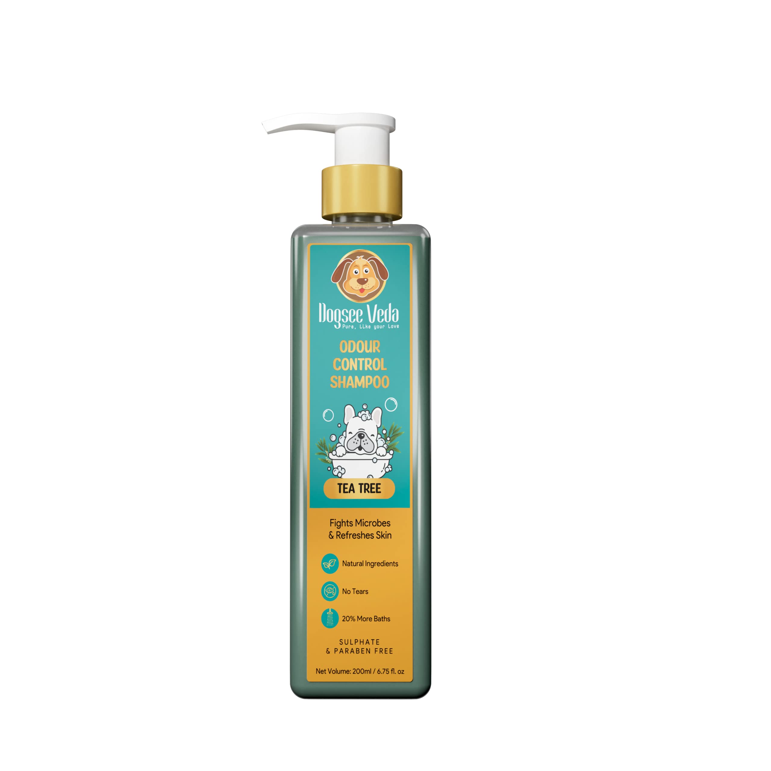 Veda Tea Tree Dog Shampoo 200 ml | Odour Control & Itch Relief | Neem & Bhringraj for Flea, Tick & Scabies Treatment | Anti-Bacterial & Anti-Fungal Pet Shampoo | Puppy Safe for Pug, Labrador