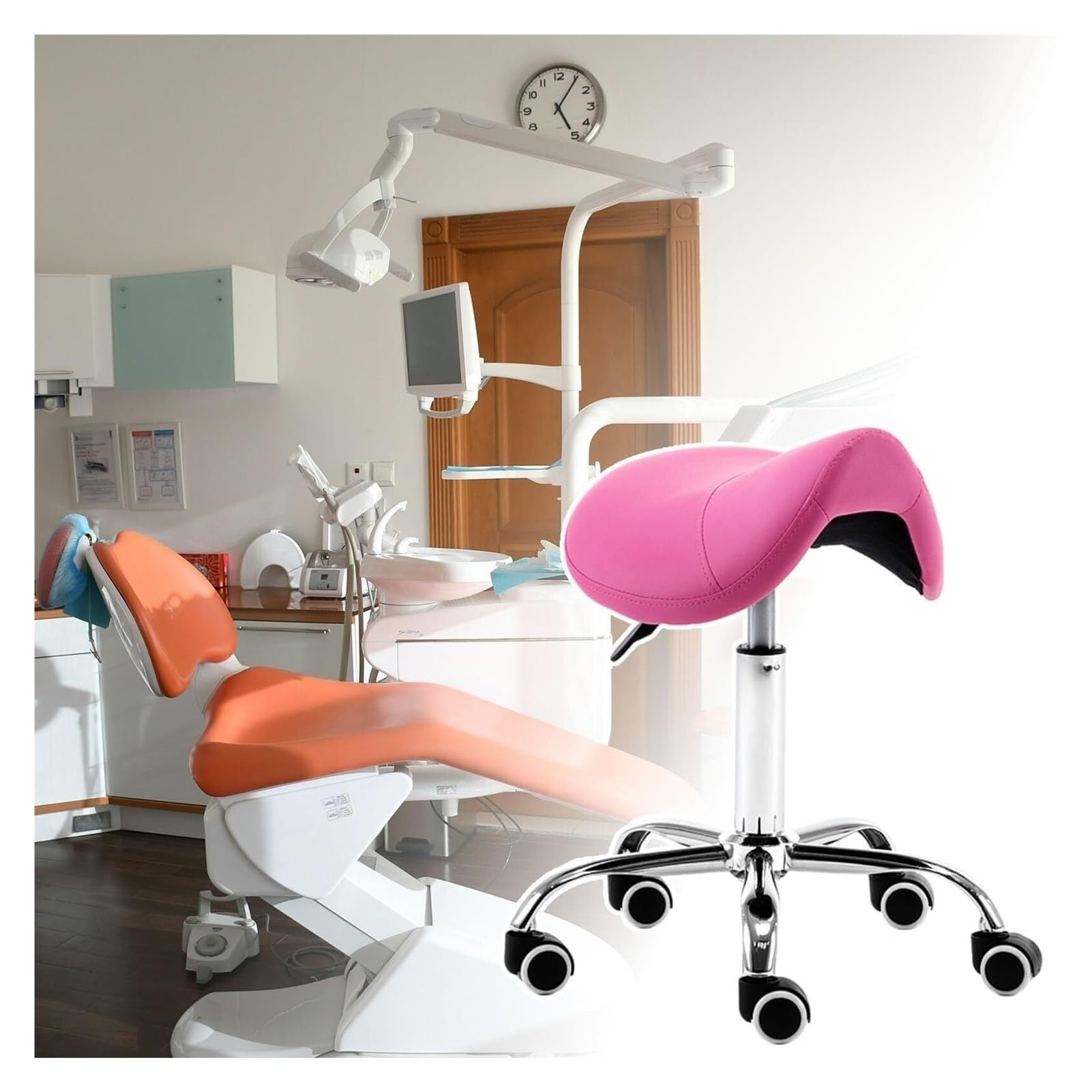METTEOR Saddle Chair,Dental Hygienist Stool with Wheels, Professional Salon Liftable Drafting Chair for Tattooist Stylist Esthetician (Dark Pink One Size)