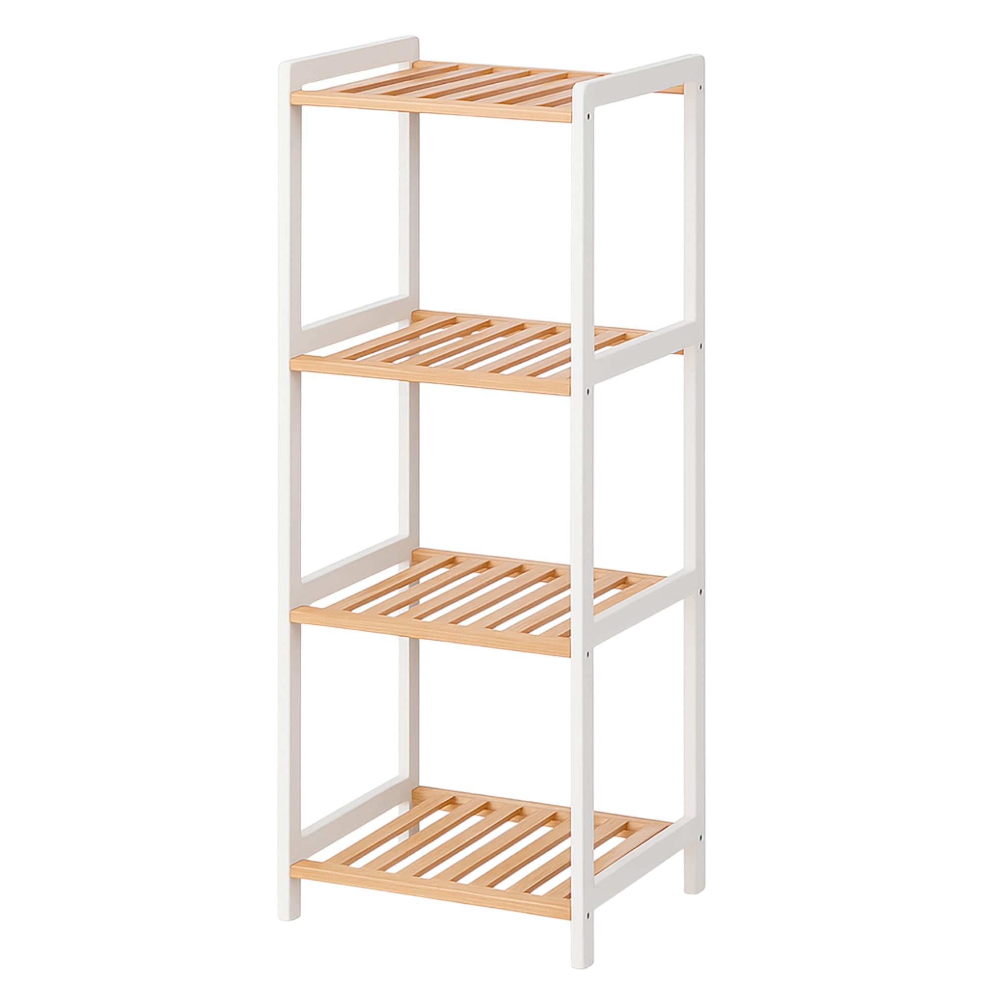 TIENDA EURASIA – Estanterias Almacenaje | Material Bambú y Madera de Pino | Medidas Montado 4 Estantes 30x35x100 cm y 3 Estantes 35x30x70 cm | Peso Máximo 30 Kg | Requiere Montaje (Blanco 4 Estantes)