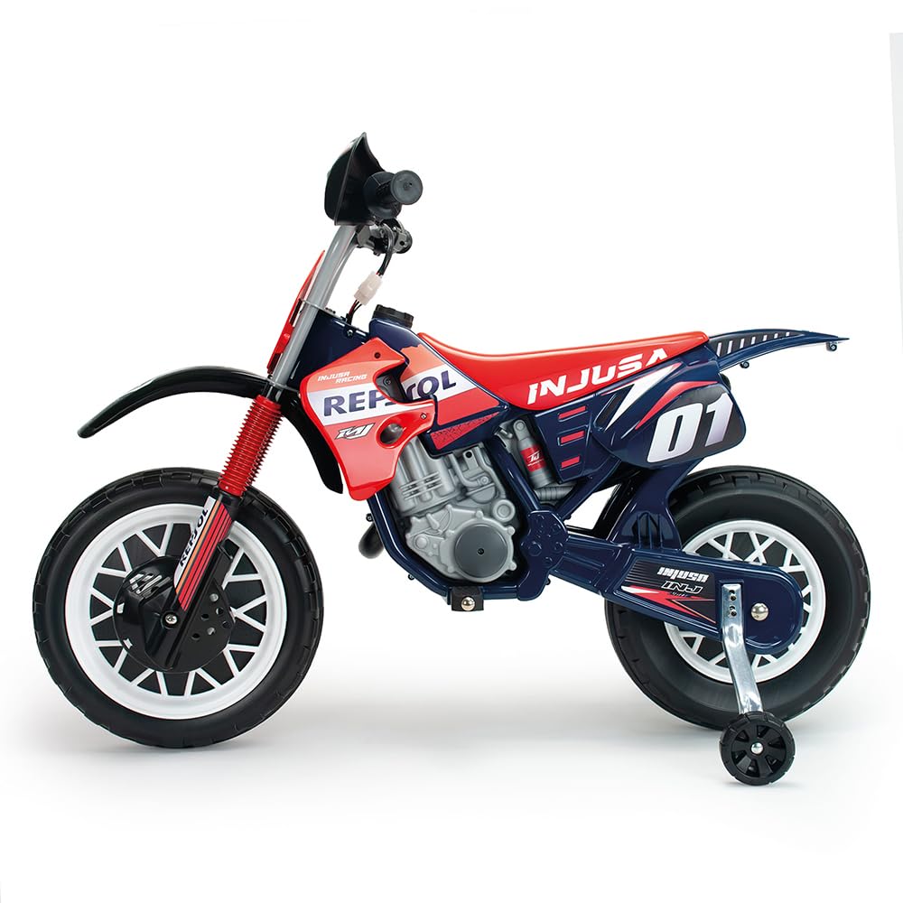 Moto électrique pour enfants 3 ans 4 ans 5 ans Repsol 6 V Bleu – Moto à batterie pour enfants avec roues de soutien - Poignée d'accélérateur - 5-6 km/h – INJUSA