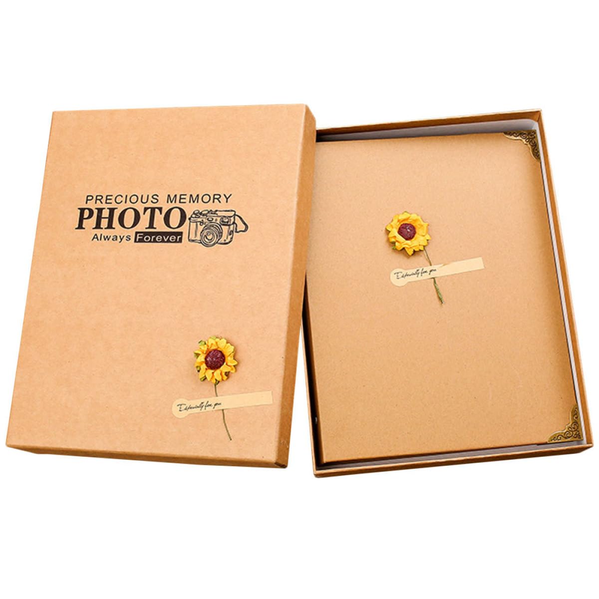 Healvian Álbum de Fotos DIY de Papel Kraft Diseño Retro, 50 Páginas Amarillas para Pegar, Álbum de Recortes Creativo y Delicado, Adecuado para Recuerdos Familiares y Viajes