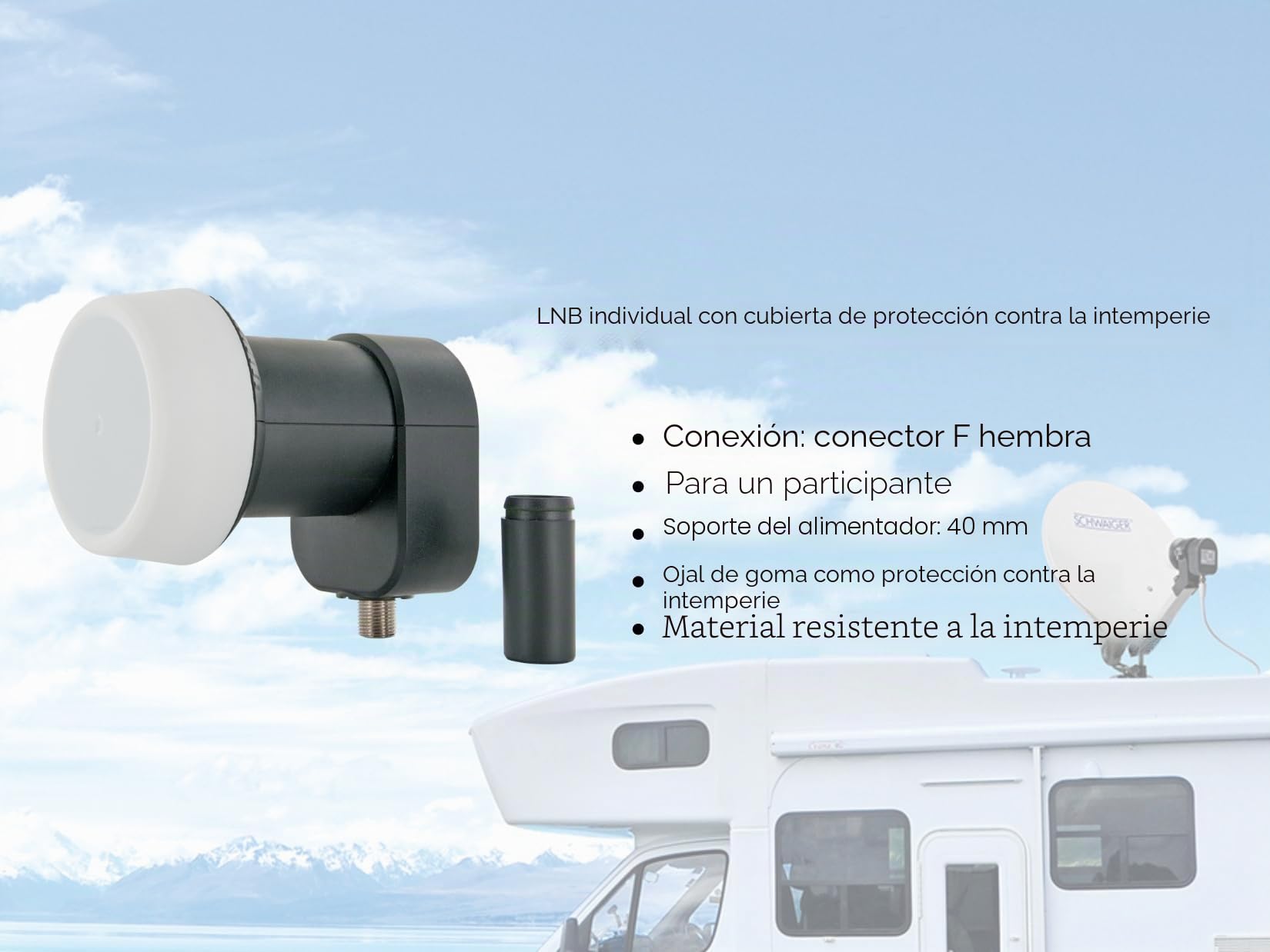 SCHWAIGER 9604 - Sistema satélite para camping (10 m, antena, acero, 35 x 38 cm)