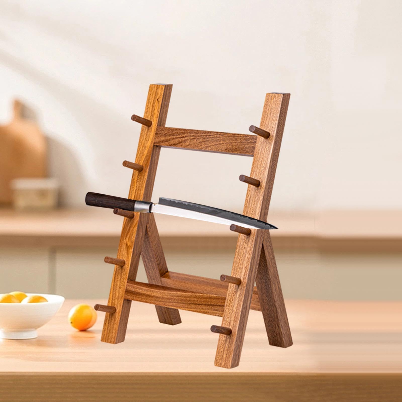 Milageto Présentoir à Couteaux En Bois de Qualité Supérieure, Marron 5 couches