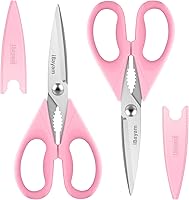 Vista 17 de iBayam Tijeras de cocina multiusos con funda protectora, tijeras de acero inoxidable duraderas, aptas para lavavajillas, mango cómodo de agarre suave