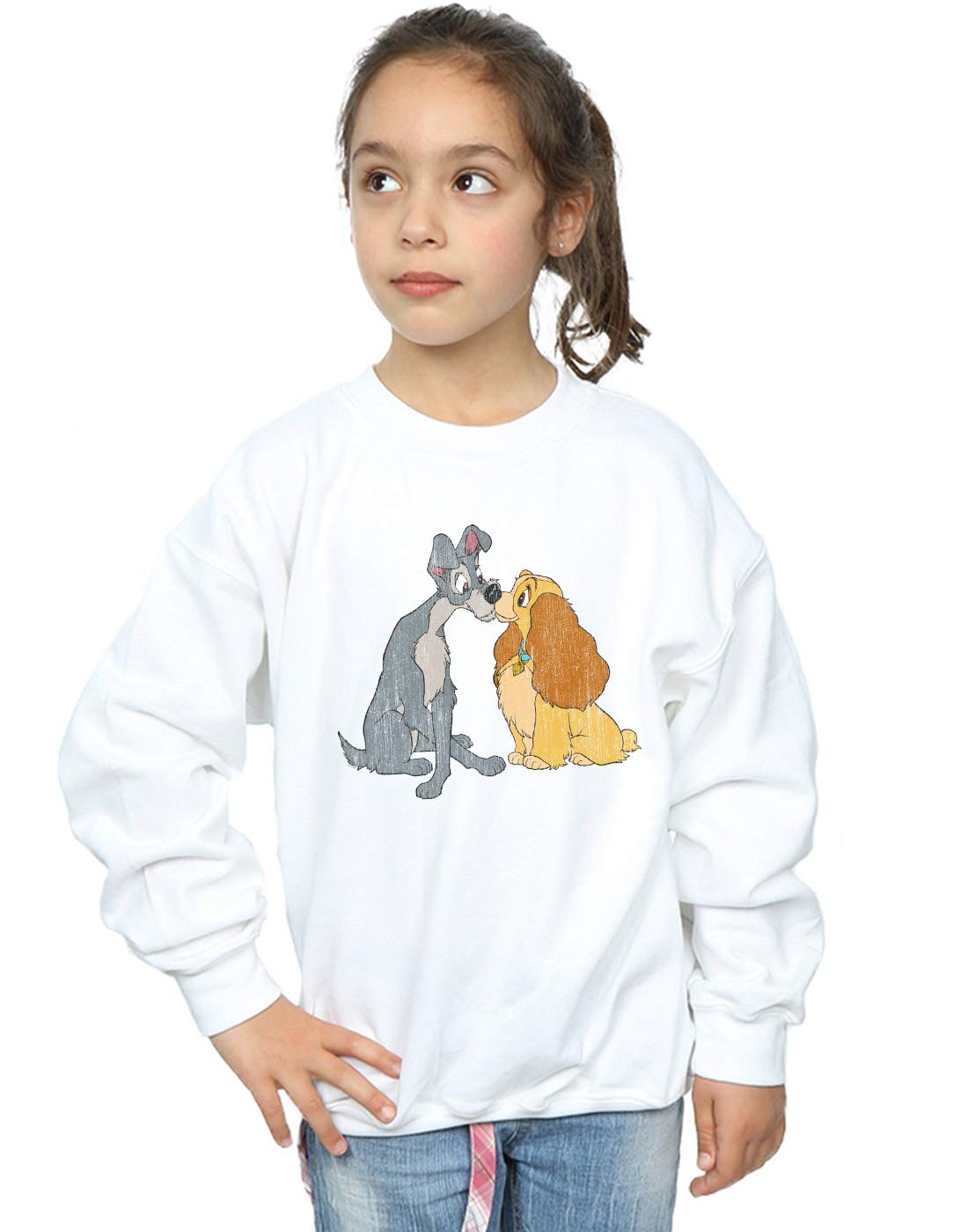 Absolute Cult Girls White Disney Lady And The Tramp Distressed Kiss Sweatshirt 9-11 Years
