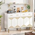 DWVO 55" Sideboard Buffet Cabinet with Storage, Modern Kitchen Storage Cabinet with Doors and Drawers for Hallway, Kitchen or Living Room, White/Gold