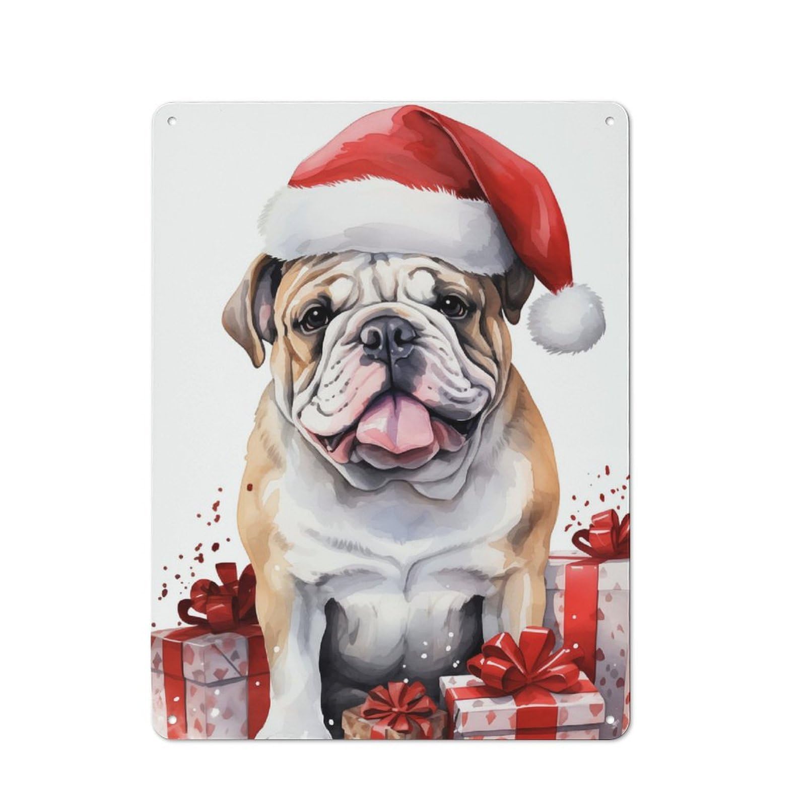 Vintage Vintage Metal Sign 40x30cm Featuring Jolly Santa Bulldog, Room Wall Plaque for Flat, Dorm Room, Lounge Or Cafe