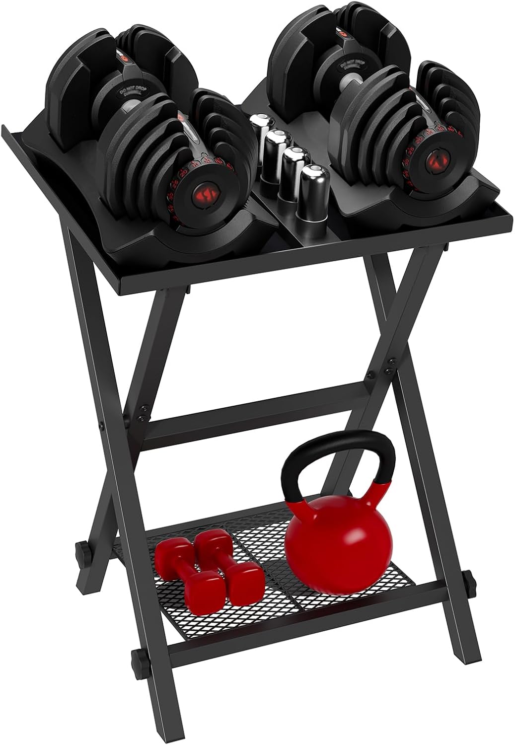 Hongtamoya Foldable Dumbbell Stand Rack for Adjustable Weight up to 264 lbs | Foldable Weight Holder Rack for Home Gym Storage, Heavy Duty Dumbbell Stand with Storage Shelf for Workout Accessories