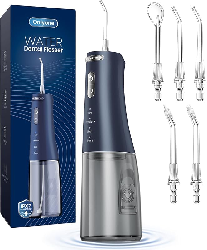 Onlyone Water Flosser with Adjustable Water Pressure for Daily Oral Care | Rechargeable Portable Oral Irrigator for Orthodontic & Sensitive Gums, Cordless for Home and Travel Use,300ML Larger Tank
