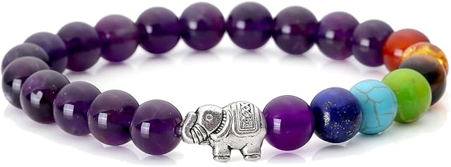 Jovivi 7 Chakra Amethyst Stone Yoga Balancing Reiki Healing Elephant Lucky Charm Bracelet Women Jewellery