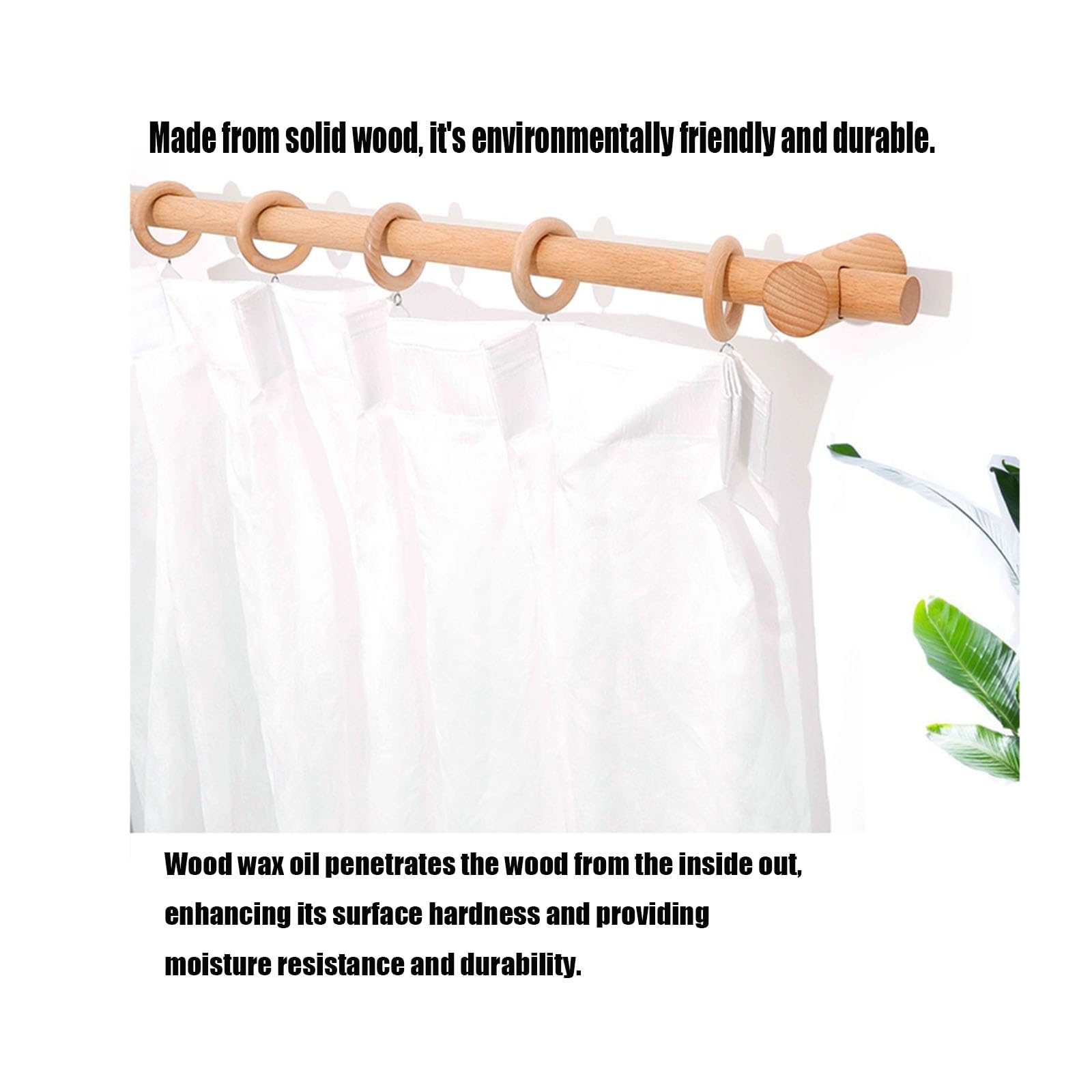 Tringle à rideaux romaine en bois massif naturel de 29 mm de diamètre, résistante à l'humidité et sans odeur, 240 cm, tringle simple pour un traitement élégant de fenêtre