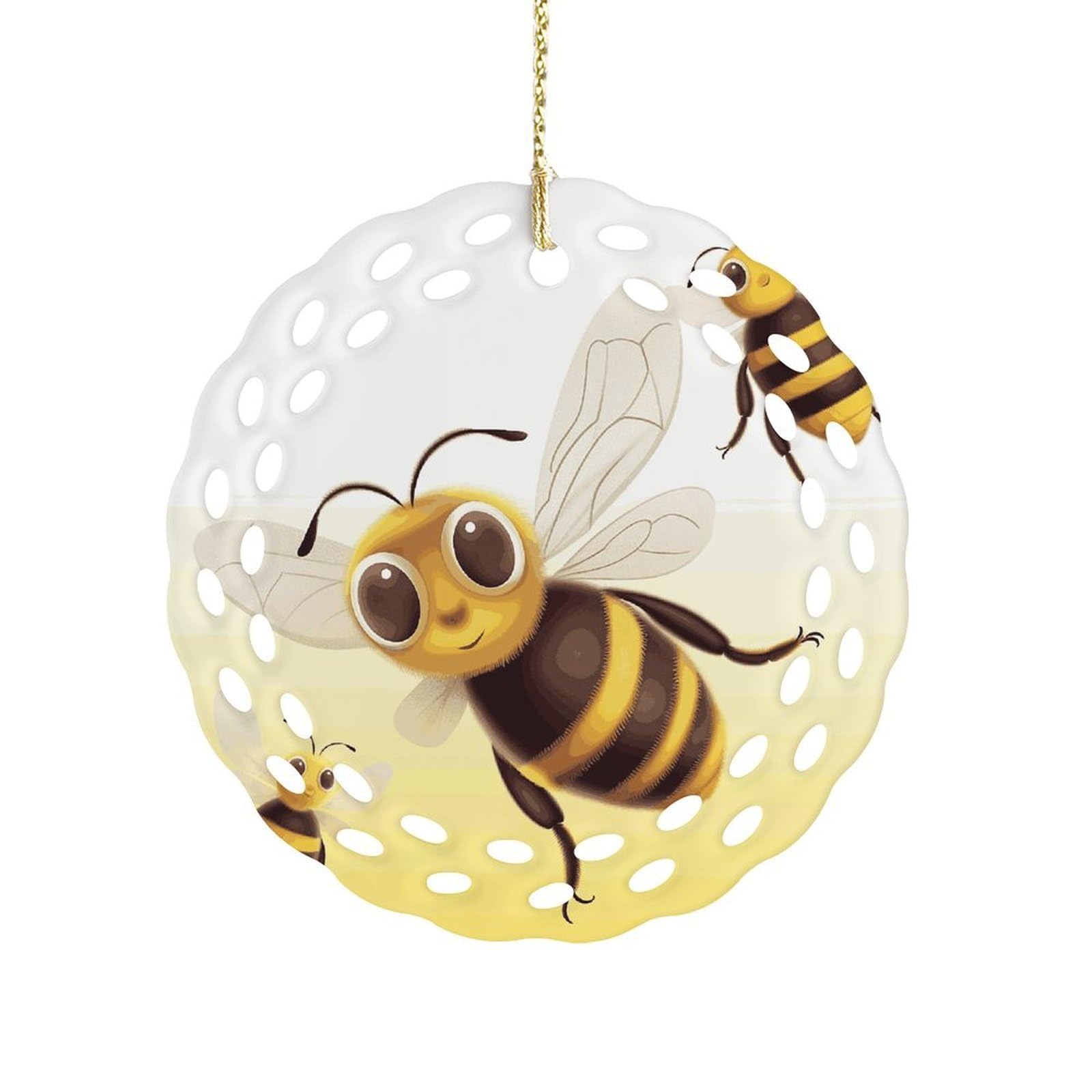 Btcowzrv Style Honey Bee1 Ceramic Ornament,Round Ornaments With Hole Easy To Hang,Hanging Ornament For Wedding Party Home Window Garden Christmas Day Decor