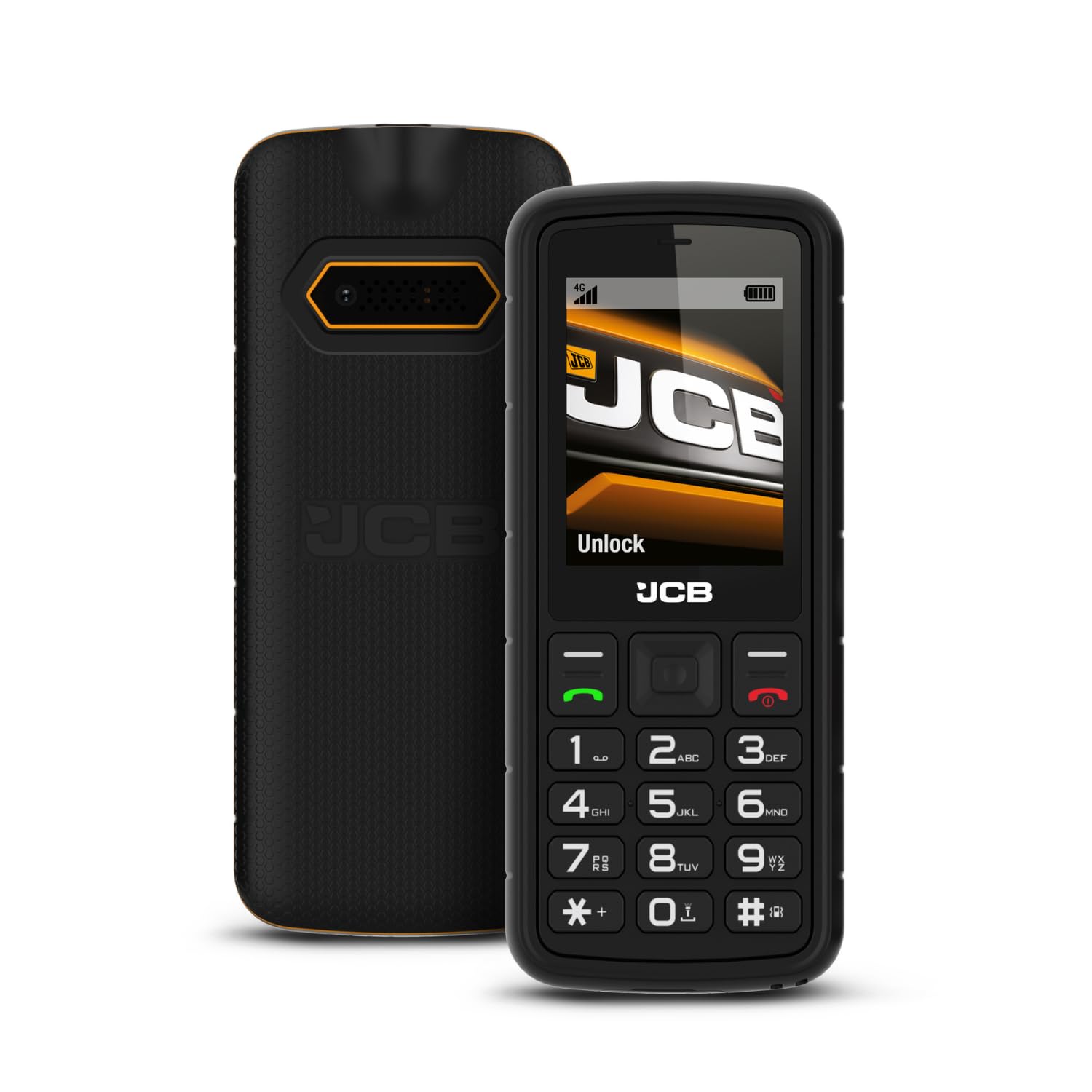JCB - Tradesman 2F - Rugged Mobile Phone – Floating Phone, IP69K Waterproof, MIL-STD-810H Drop Tested, 4G Dual SIM, Glove-Friendly Large Buttons, Torch, Expandable Storage up to 128GB