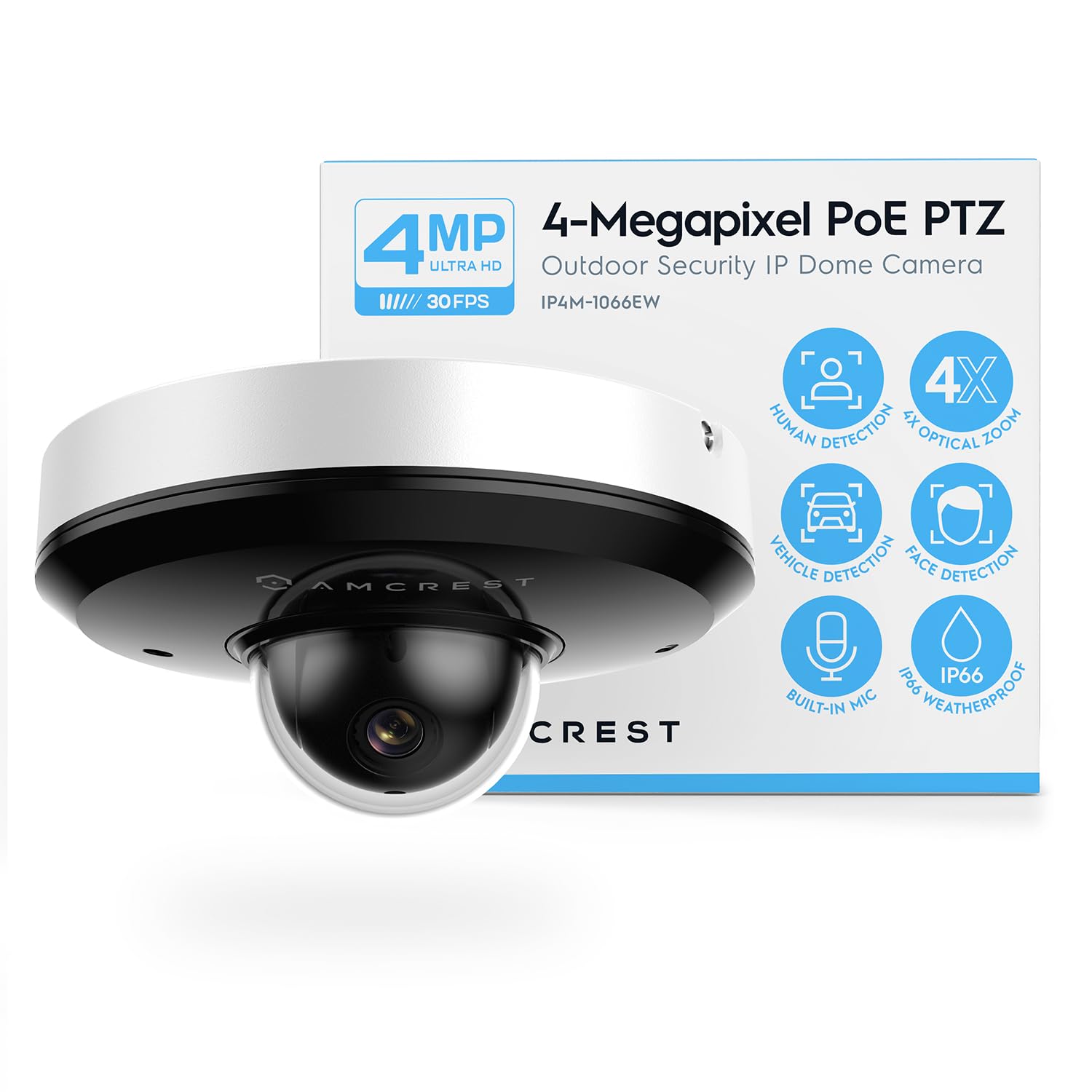 Amcrest ProHD 4MP PTZ Camera Outdoor, 4MP Outdoor Vandal Dome IP PoE Camera  (4X Optical Zoom) IK08 Vandal-Proof, IP66 Weatherproof, Night Vision up to
