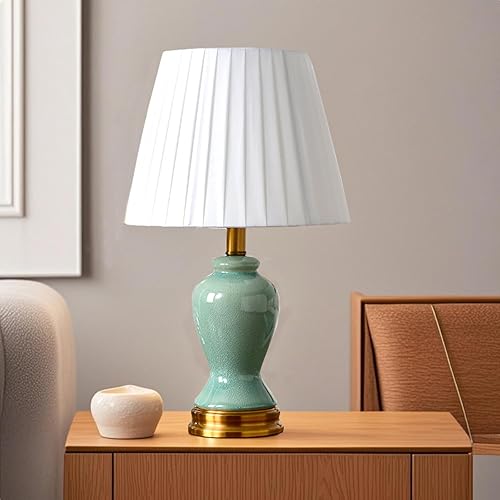 Miniatura 2 de Lámparas de escritorio modernas de 18 pulgadas con pantalla blanca con lámpara regulable de 3 vías, lámpara de mesa de cerámica verde para regalos