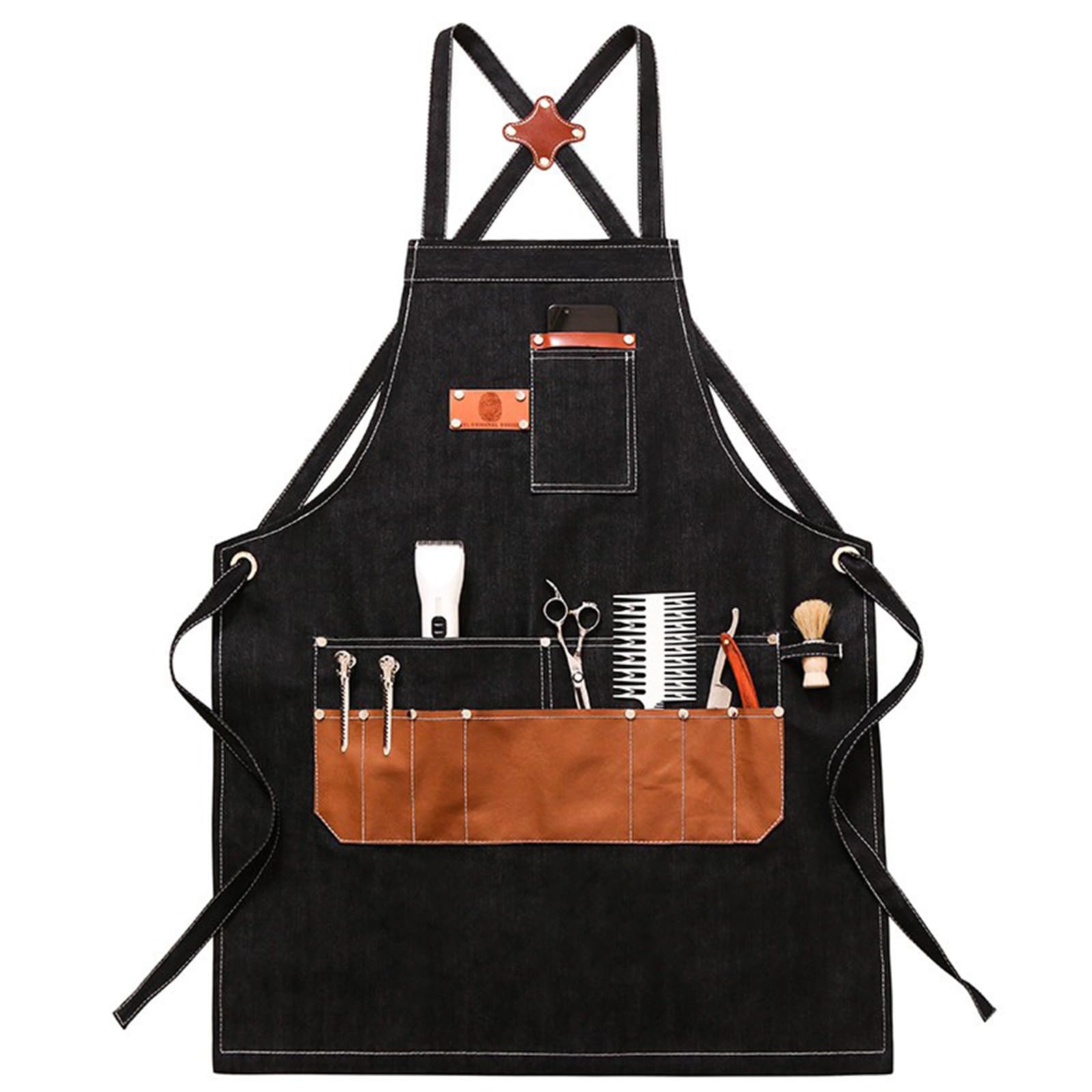 Grembiule da Barbiere Tela Regolabili Incrociati sulla Schiena Tasche Multiple Grembiuli da Lavoro per Uomo E Donna Adatto per Tatuatori, Parrucchieri, Camerieri Black,One Size