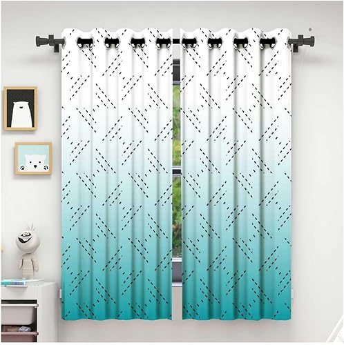 Tela opaca de color cian blanco degradado para cortinas, cortinas geométricas para puerta, cortinas opacas de 63 pulgadas de ancho por 63 pulgadas
