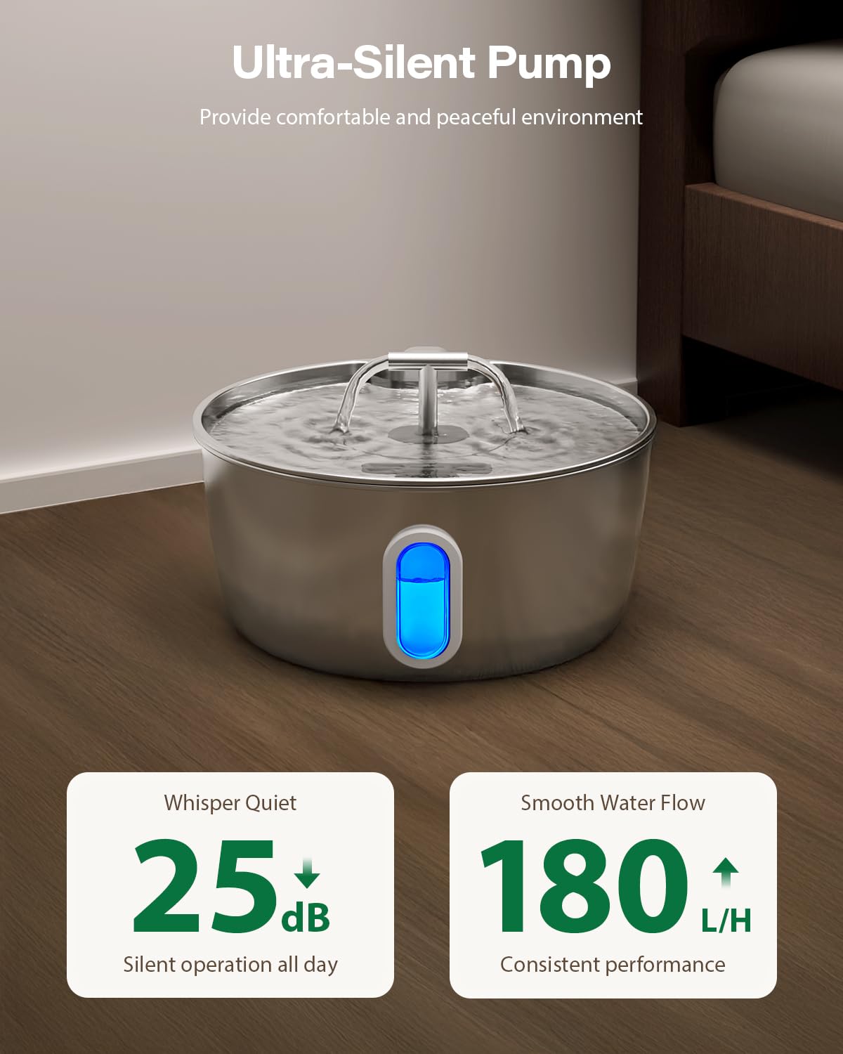 Cat Water Fountain Stainless Steel - 3.2L/108oz Pet Water Fountain for Cats Indoor - Automatic Pet Watering Dispenser (1 Filter) - image 5