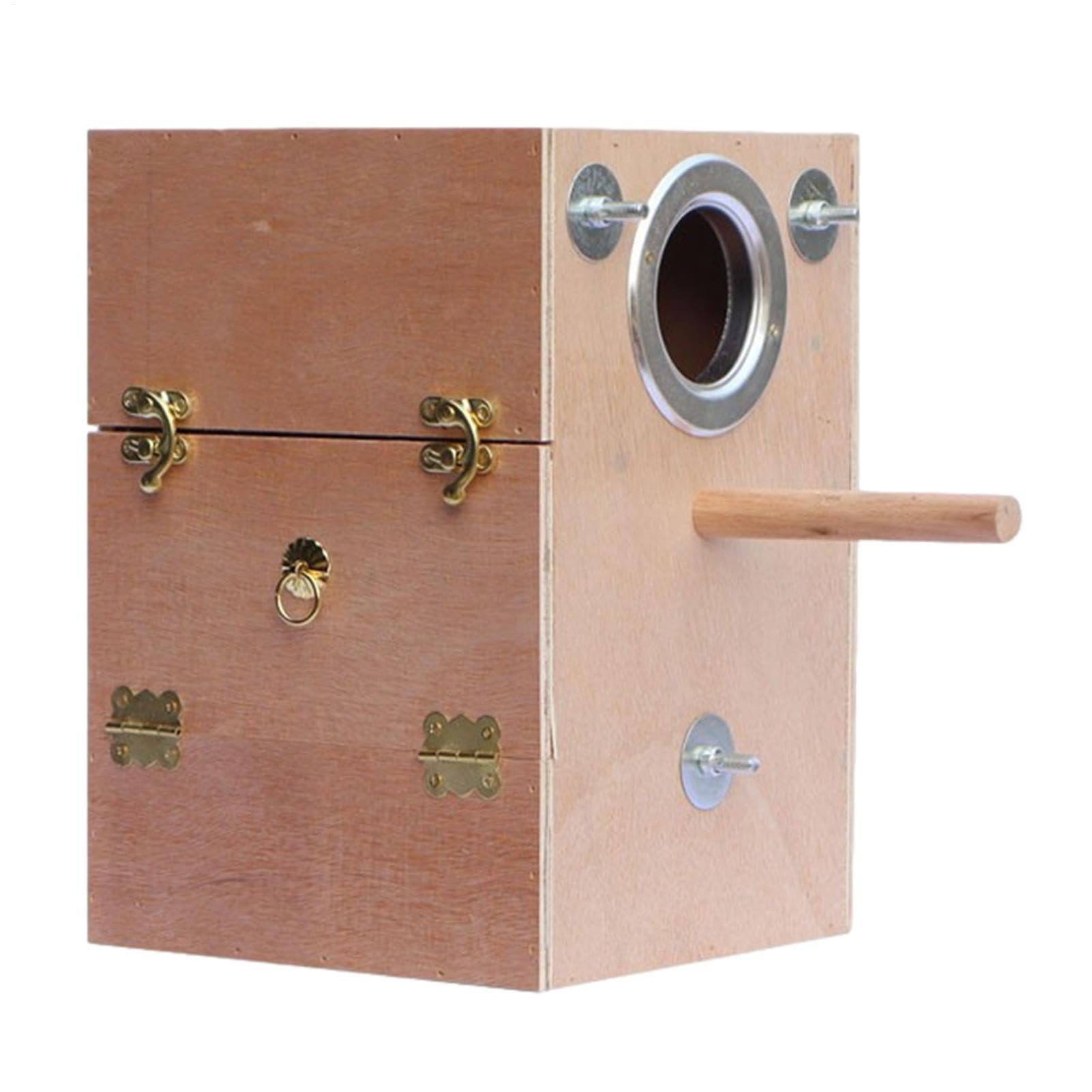 Caja nido para periquitos, caja de cría de aves de madera natural con perca, ideal para tortolitos, cacatúas, palomas y loros
