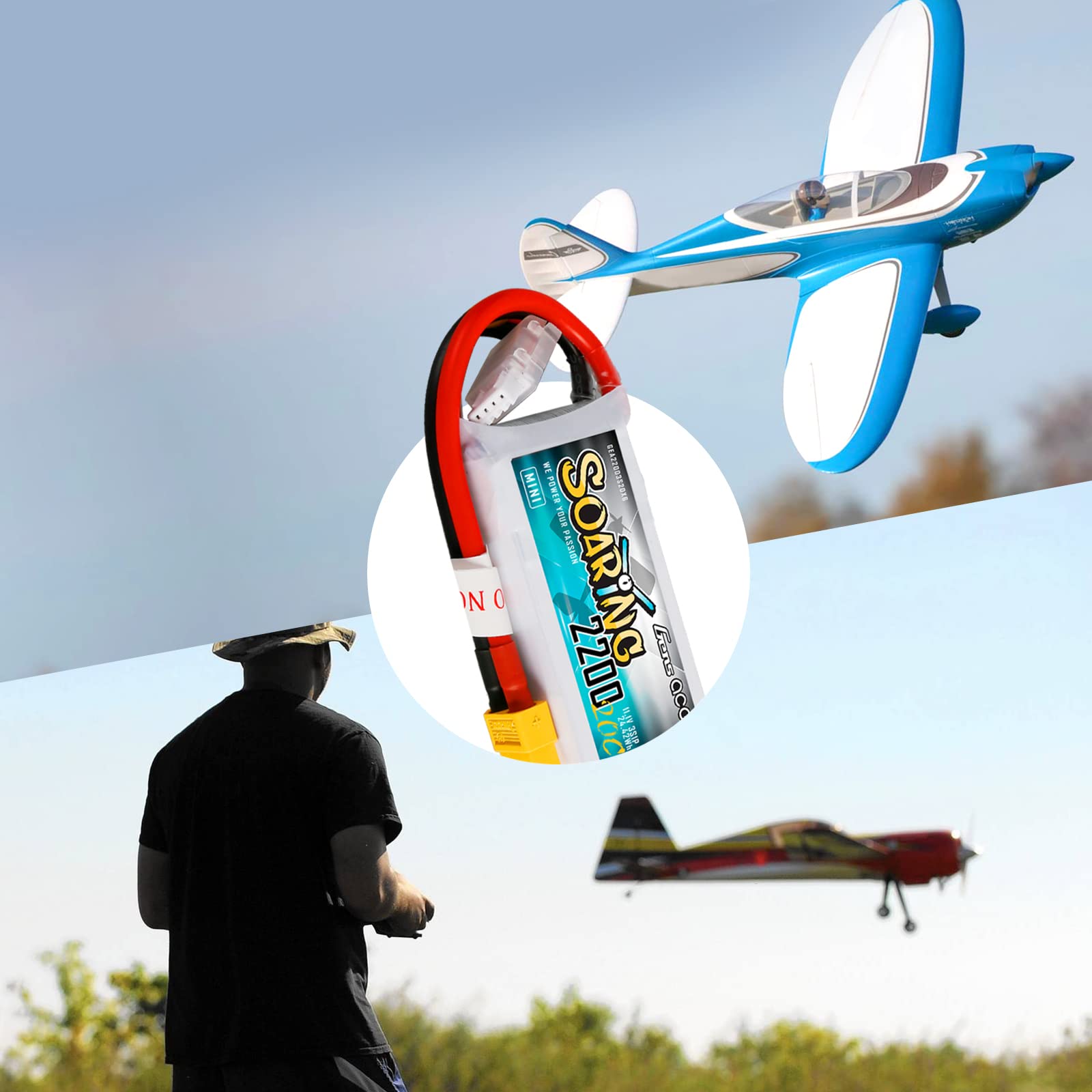 Gens ace 3s Batería Lipo 2200mAh 11.1V 20C Soaring con XT60 para RC Avión, Helicóptero, Quadcopter, Coche, Barco, Hobby