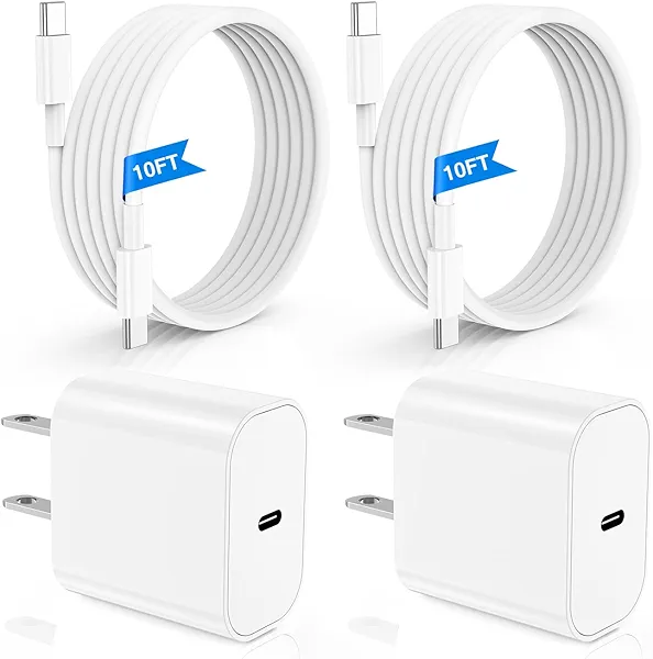 iPhone 17 16 15 Fast Charger 10ft, USB C Charging Block and Long Type C to C Cable Cord, iPad Wall Plug Power Adapter Cube Brick for Apple iPhone 17 Pro Max/17 Air/16 e/16 Pro/15 Plus/15 Mini/Samsung