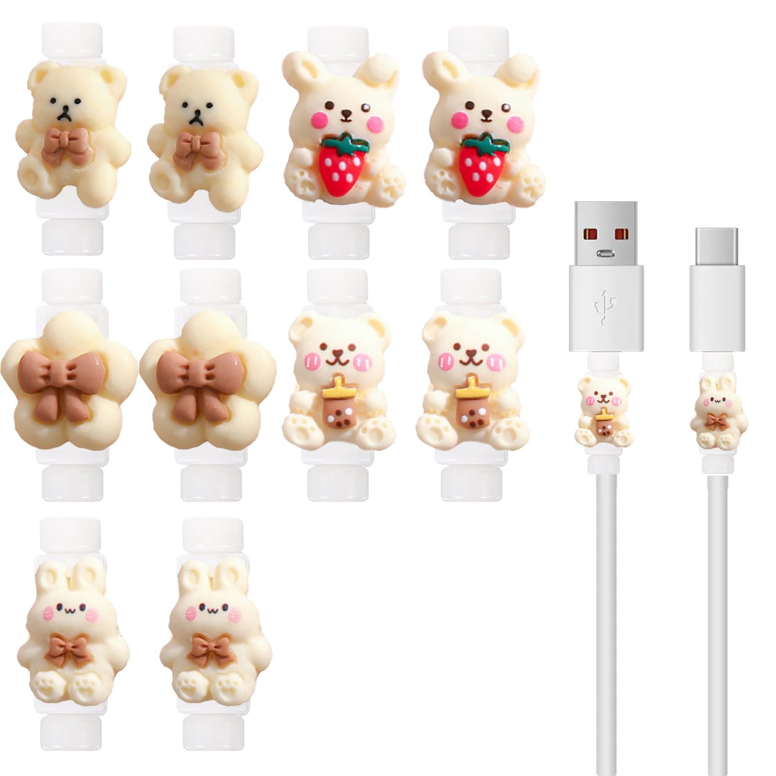 10 Pezzi Proteggi Cavo Cellulare Protezione Cavo Carica Mignon Animale Salva Cavo Bianco Crema Salvacavi per Caricabatterie Copertura Protettiva per Cavi Smartphone USB