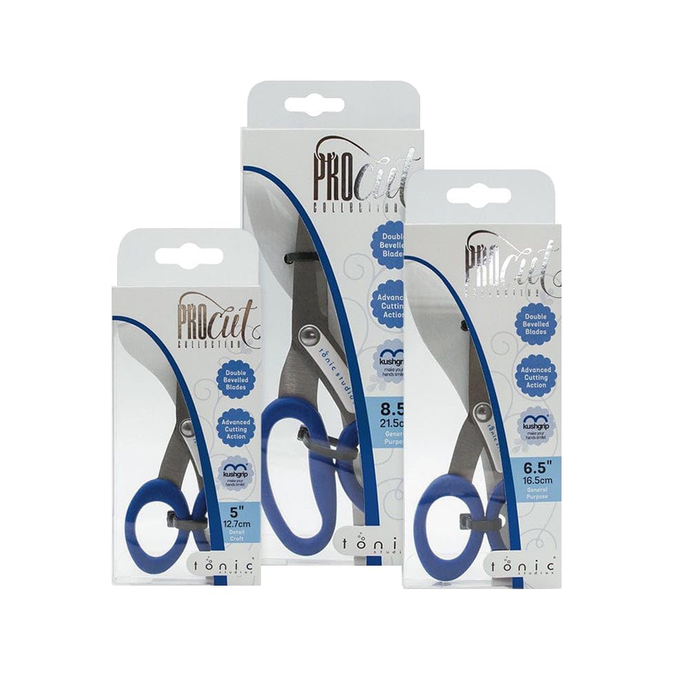 Tonic Studios Blue Procut Scissor Selection - Precision Stainless Steel Scissors Set | 5", 6.5", & 8.5" Sizes | Perfect For Crafting, Sewing, And Diy Projects - Tckd02