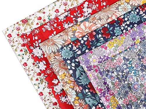Meneng Floral Cotton Fabric Square Sheets, Fat Quarters Flowers Print Quilting Fabric Bundle for Craft Patchwork Sewing,6 Pcs 19'' x 19''