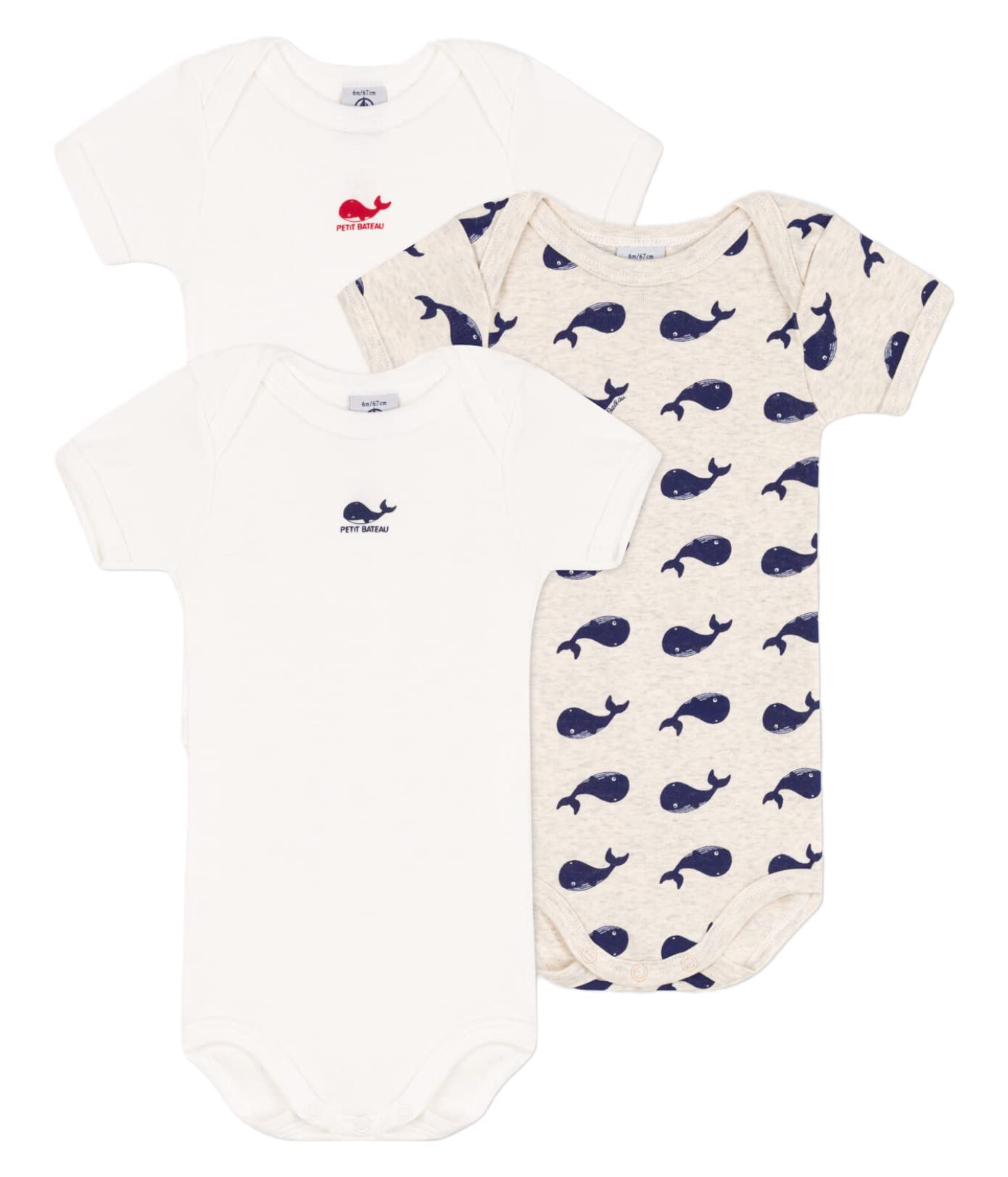 Petit Bateau 3 PACK SHORT SLEEVED BODYSUITS UNISEX SIZES 3-36 MONTHS (VARIANTE 1, SIZE 18 MONTH)