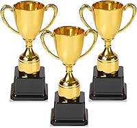 Playbees 7 Inch Gold Plastic Trophies - 3 Pack Kids Award Trophy Cups for Sports, School Wins & Celebrations