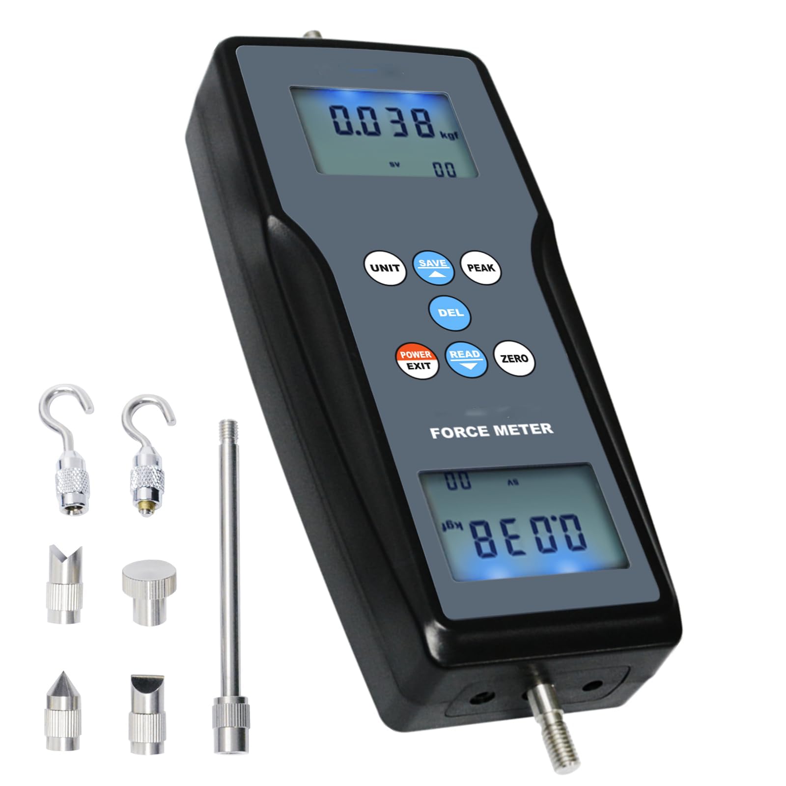 Digital Display Push-Pull Force Meter, Professional Pull-Pull Force Tester, Four Measurement Unit Switching, Data Output, Peak Hold, for Manufacturing, Electronics, Building Hardware, Textile