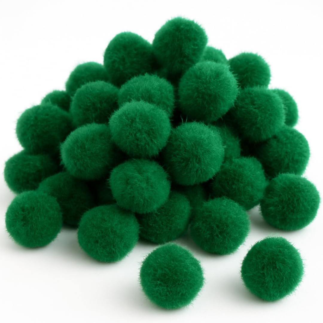 Springboard Green Pom Poms Pack of 80, Single Colour Soft Craft Pompoms for EYFS Sorting Games, Sensory Play & Displays