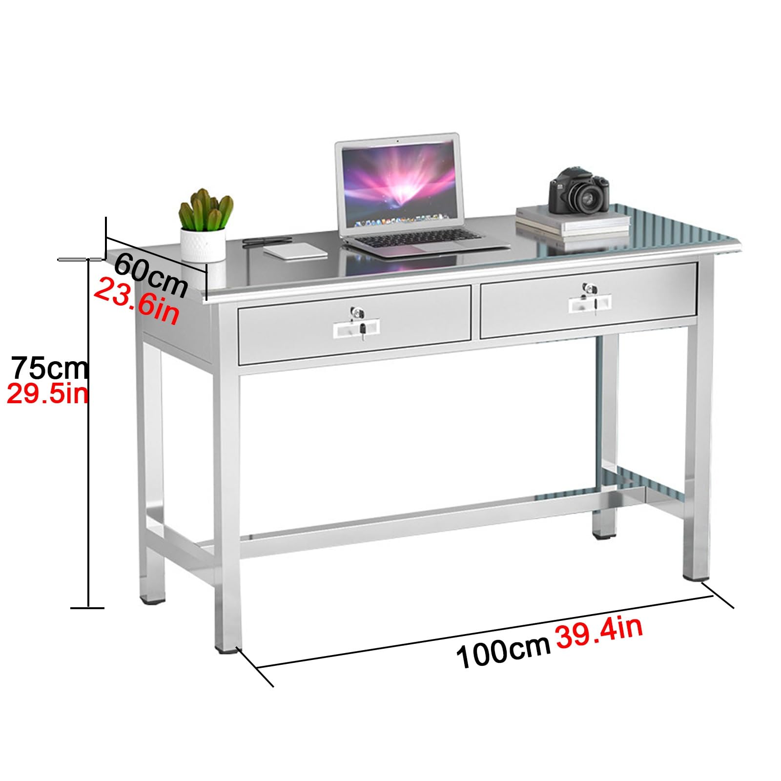 Banco da Lavoro in Acciaio Inox con cassetti, Tavolo da Lavoro Professionale, Rinforzo con Traverse, Piedini Antiscivolo, Pannelli Spessi, Ideale per Magazzini e officine.