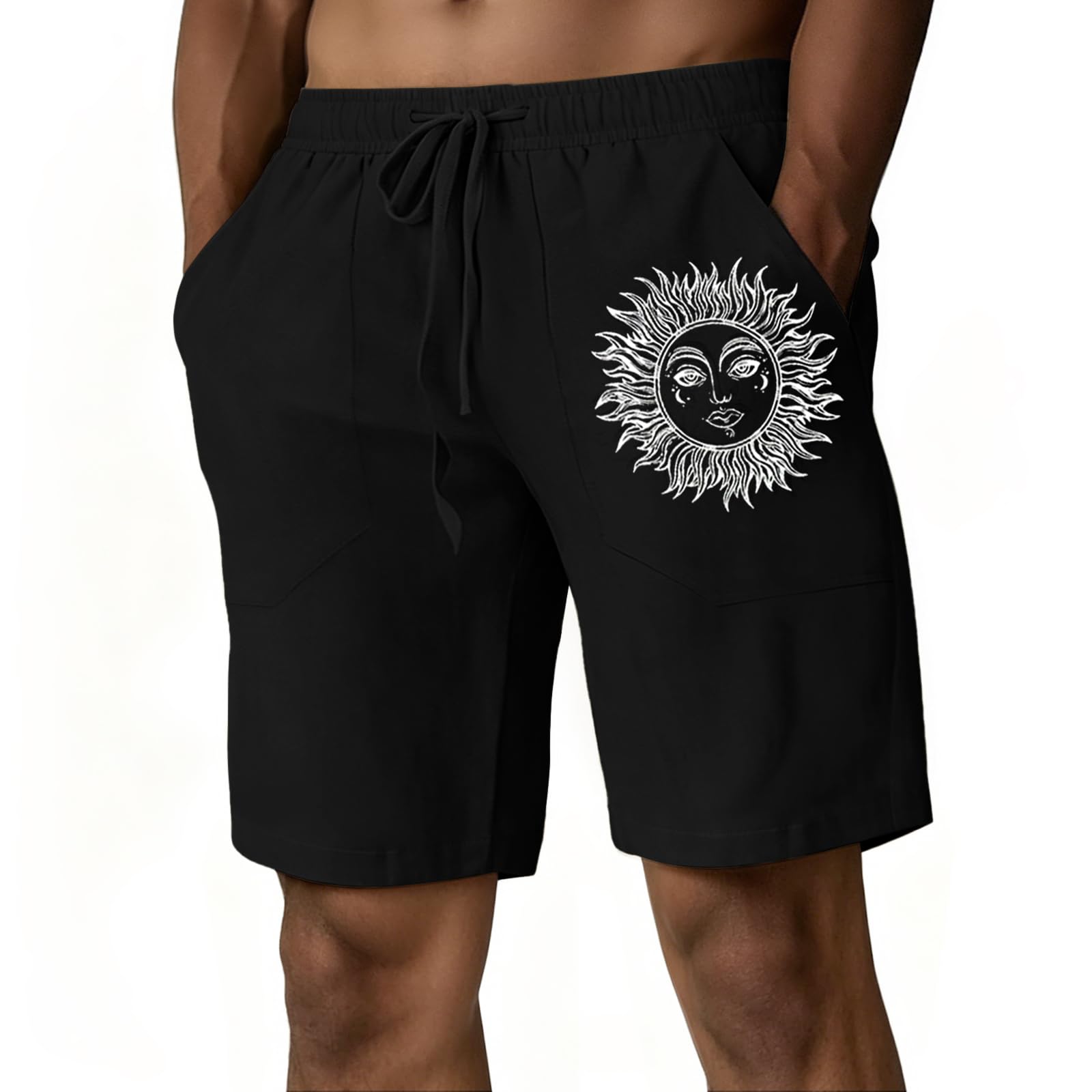 Puimentiua Leinenhose Herren Kurz,Sommer Leinen Shorts,Kurze Hosen,Loose Fit Sommerhose mit Tunnelzug und Taschen (S-3XL)