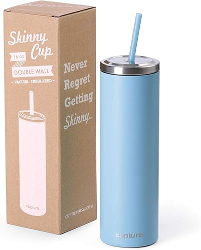 Vaso de acero inoxidable con tapa y pajita reutilizable, 16 oz (varios colores)