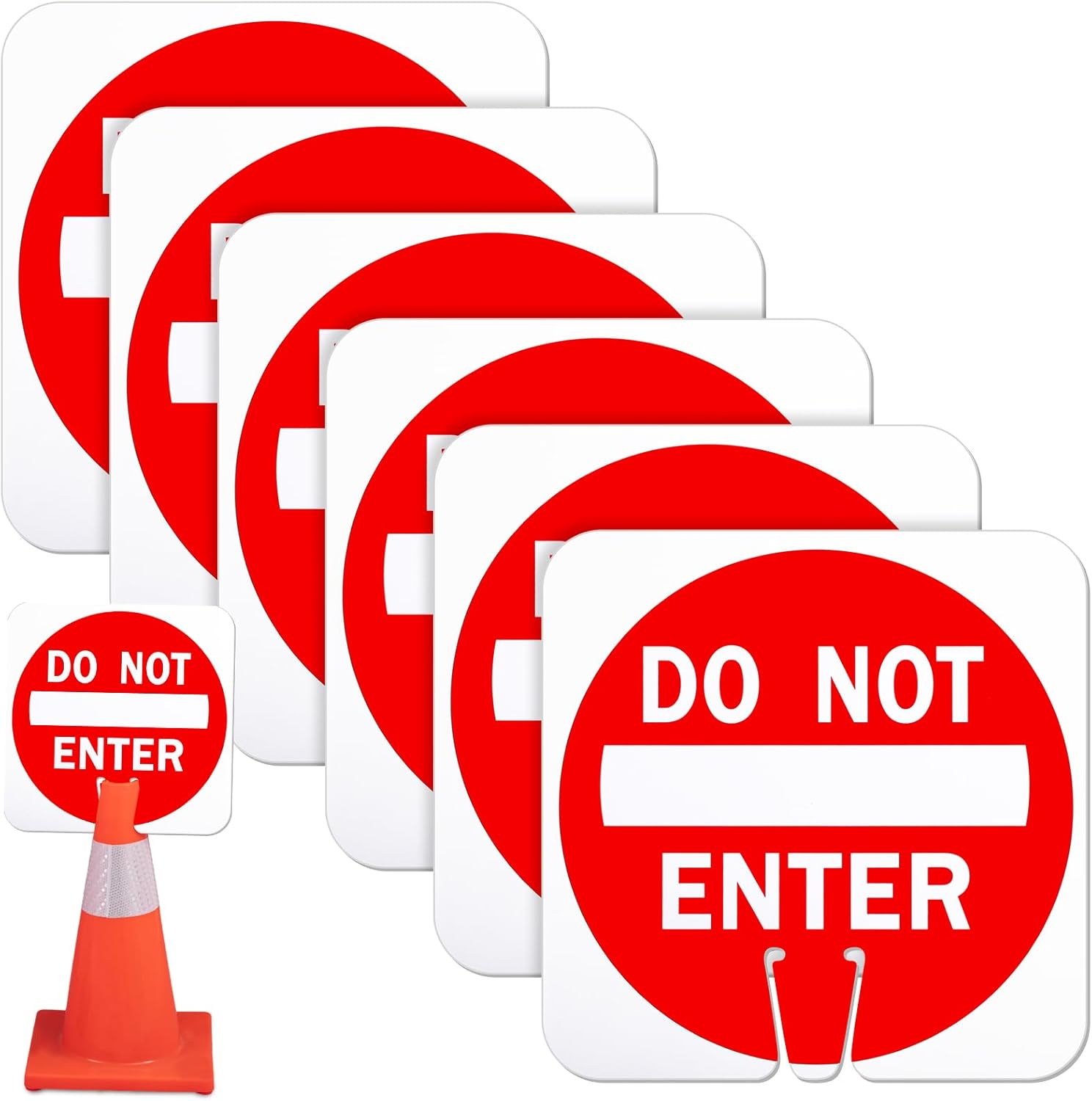 Geetery 6 Pcs Do Not Enter Cone Traffic Sign 12 x 12 Inches Warning Sign Red and White Double Sided for Street Road Barricade Outdoor Weather Resistant Construction
