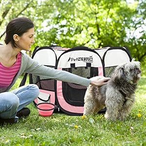 Pet4fun pn935 29 portable pet puppy dog cat animal playpen yard crates kennel wpremium 600d oxford cloth tool free setup carry bag removable security mesh covershade 2 storage pocketspink   cucciolini doodles