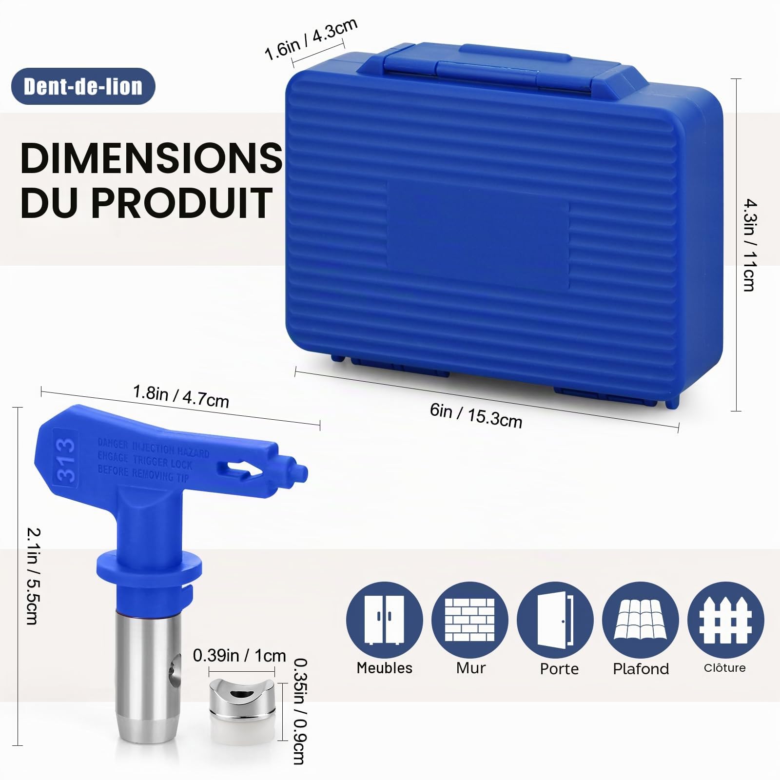 Kit de tête de Pulvérisation de Peinture Airless, tête de Buse Réversible 5pcs, Buse de Pulvérisation Airless et Mini Boîte de Rangement Airless (211，313，415，517，623)