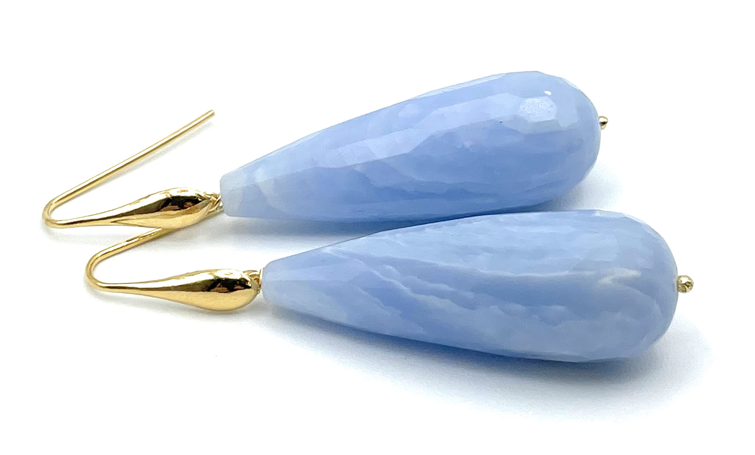 Pendientes de Plata 925 Dorada 24 K y Lagrimas Azules, Joyas Artesanales, Regalo para Mujeres