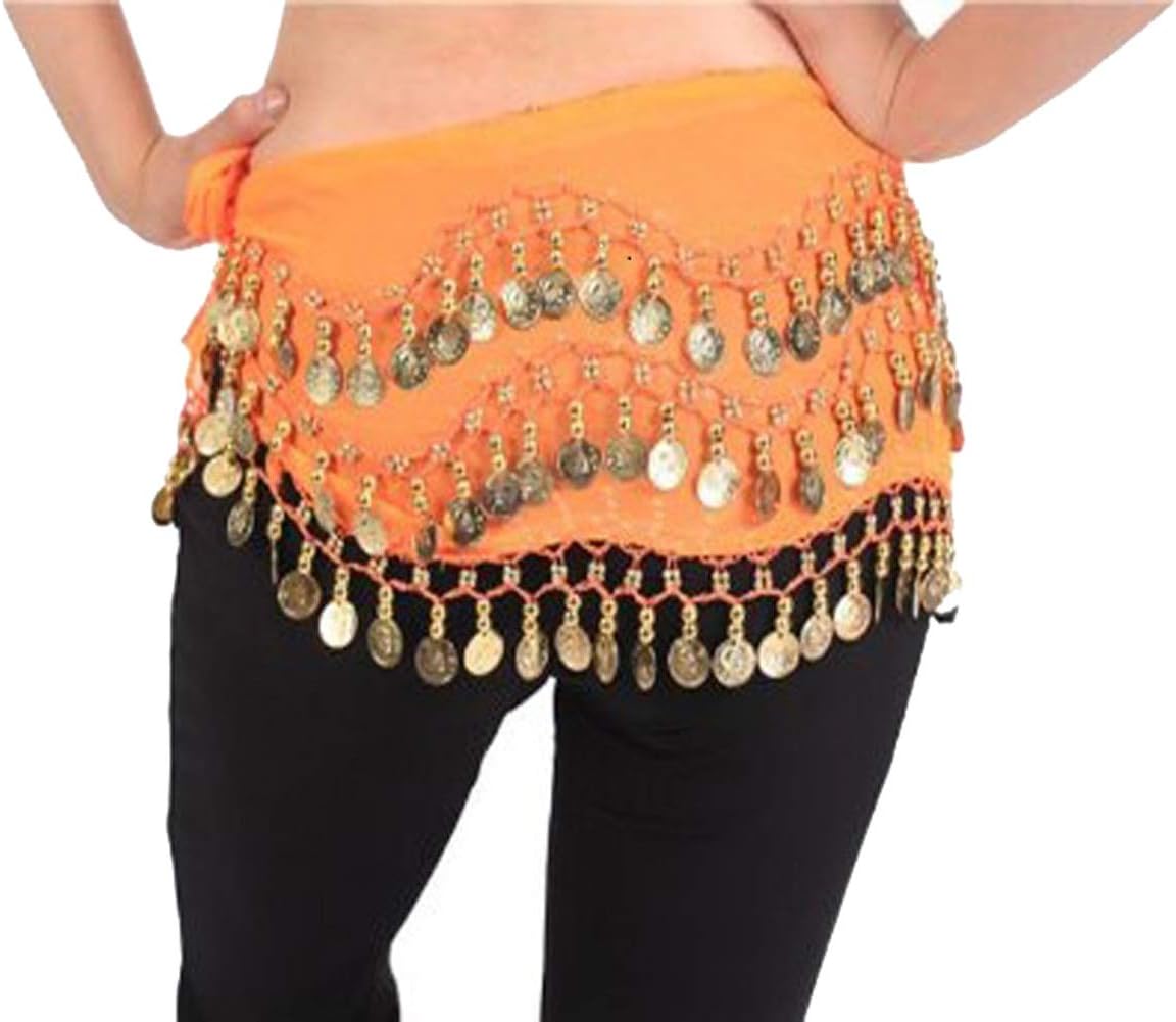 Women Chiffon Dangling Gold Coins Belly Dance Hip Skirt Scarf Wrap Belt