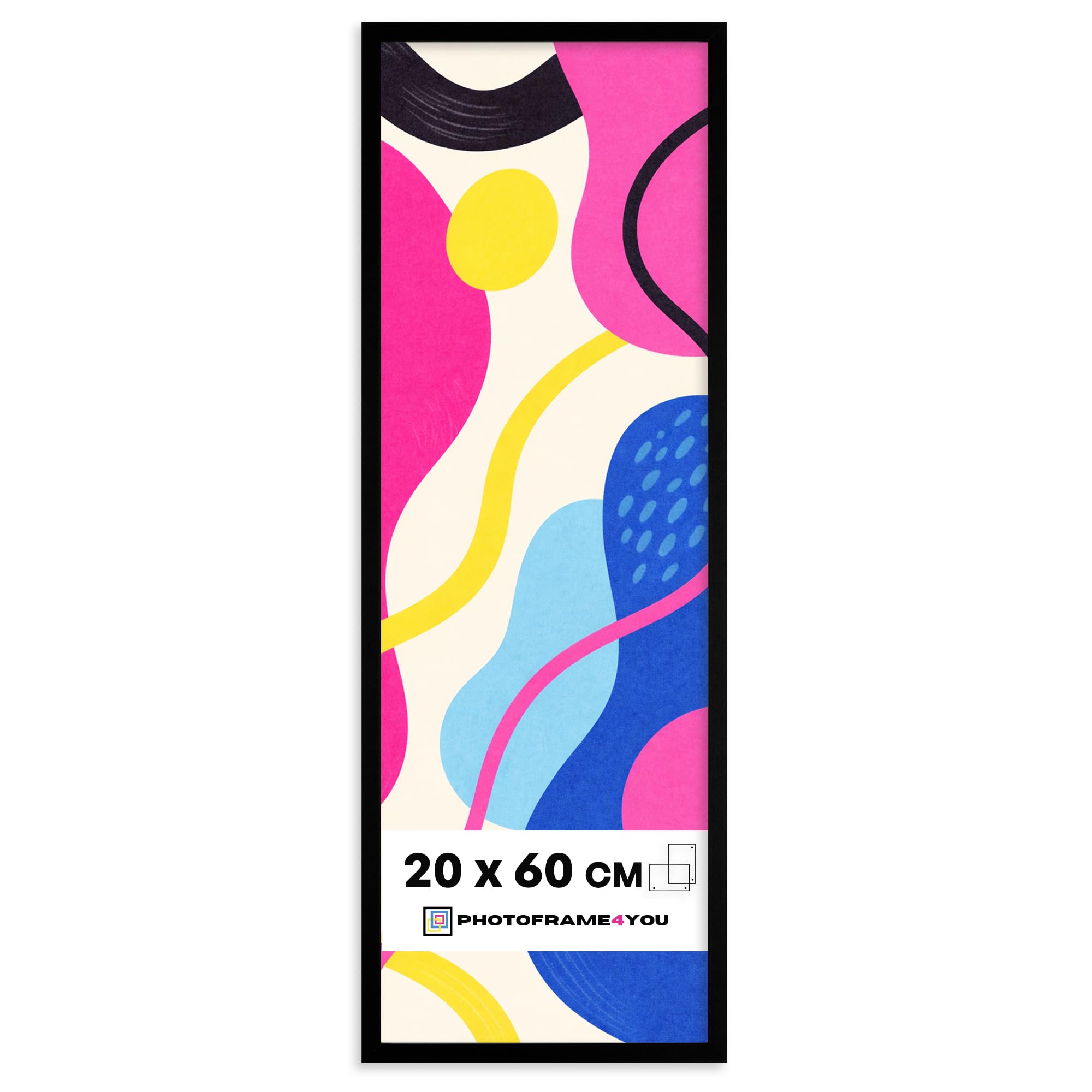 Ramka na zdjęcia 20 x 60 cm - czarna - nietłukące się szkło akrylowe - minimalistyczna ramka ścienna z płyty MDF do plakatów, puzzli i innych elementów – nowoczesna, pionowa i pozioma