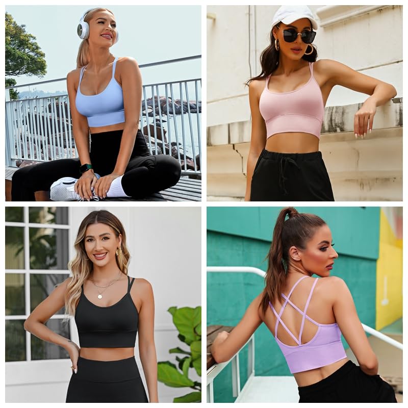 Image of Sykooria 3 Pack Strappy Sports Bra for Women Sexy Crisscross for Yoga Running Athletic Gym Workout Fitness Tank Tops