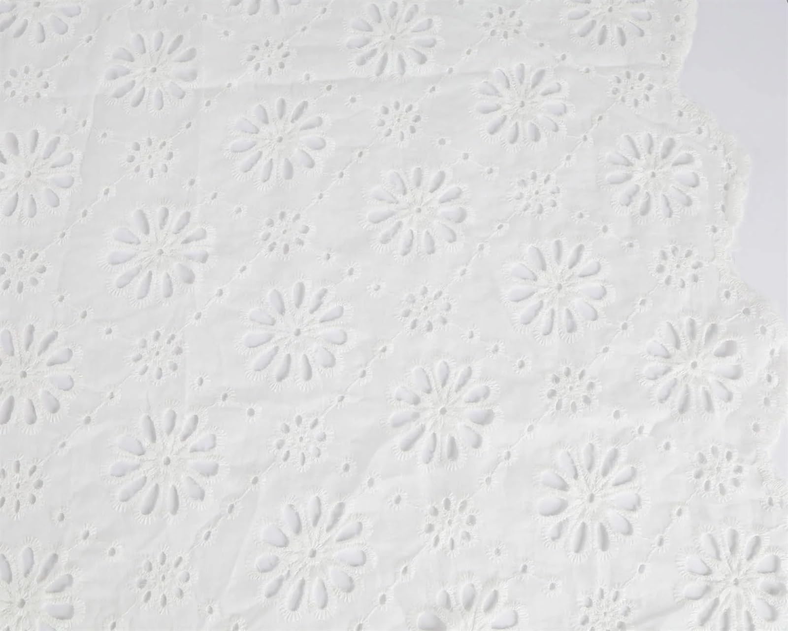 Embroidered Cotton Fabric 100% Cotton Hollow-Out Embroidery Eyelet Lace Fabric - 50 Inch Wide Sold by The Yard (Color : White)